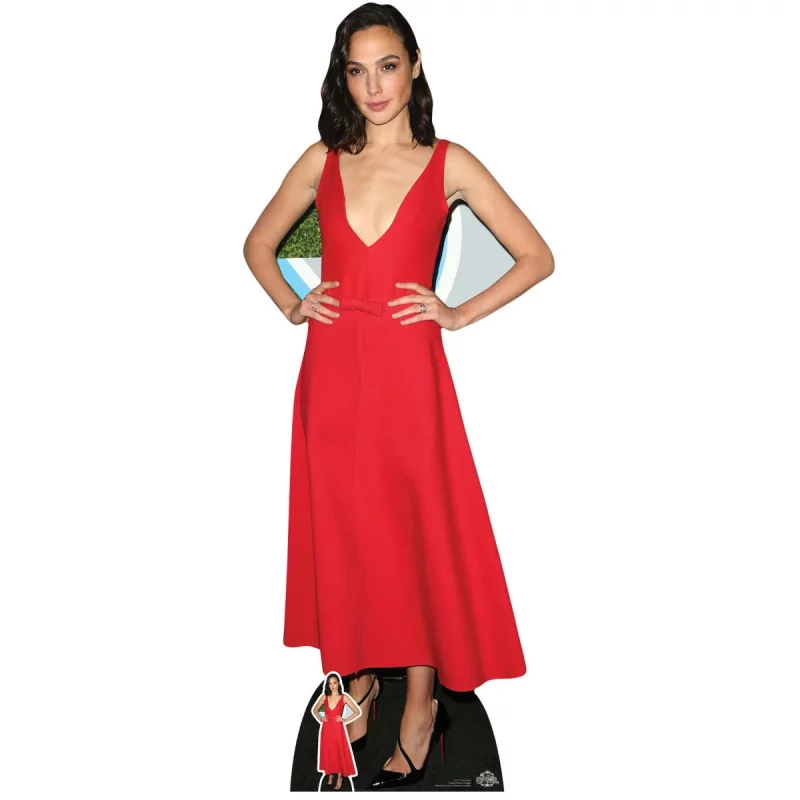 CS771 Gal Gadot 'Red Dress' (Israeli Actress) Lifesize + Mini Cardboard Cutout Standee Front
