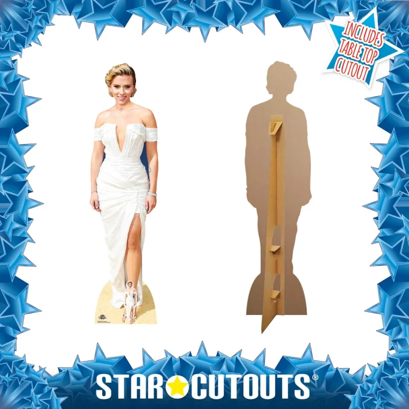 CS778 Scarlett Johansson 'White Dress' (American Actress) Lifesize + Mini Cardboard Cutout Standee Frame