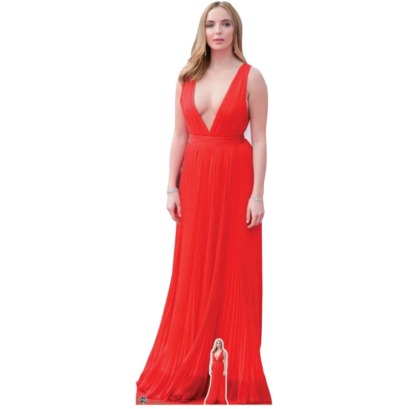 CS838 Jodie Comer 'Red Dress' (English Actress) Lifesize + Mini Cardboard Cutout Standee Front