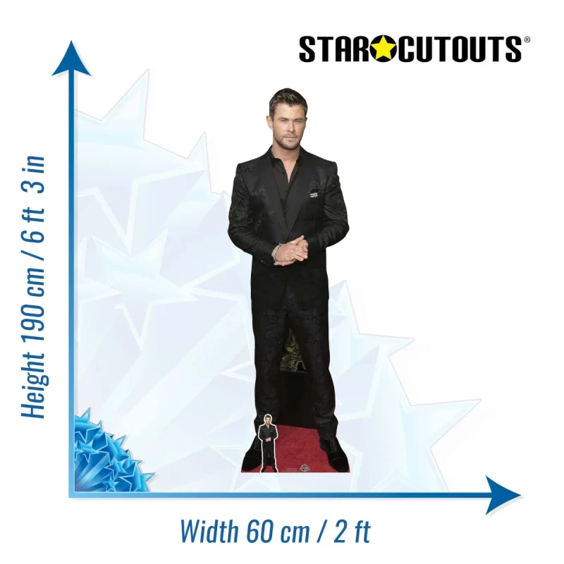 CS870 Chris Hemsworth 'Black Suit' (Australian Actor) Lifesize + Mini Cardboard Cutout Standee Size