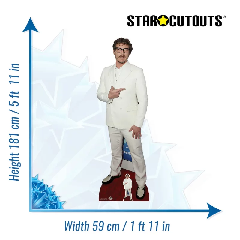 CS1066 Pedro Pascal 'White Suit' (American Actor) Lifesize + Mini Cardboard Cutout Standee Size