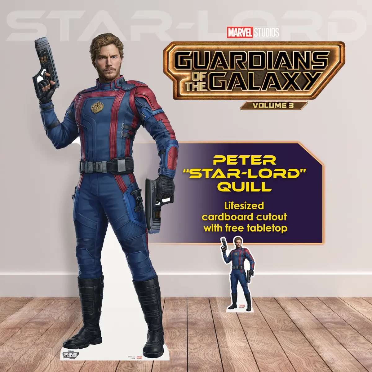 Star-Lord Chris Pratt Guardians of the Galaxy Vol. 3 Official Lifesize + Mini Cardboard Cutout Room