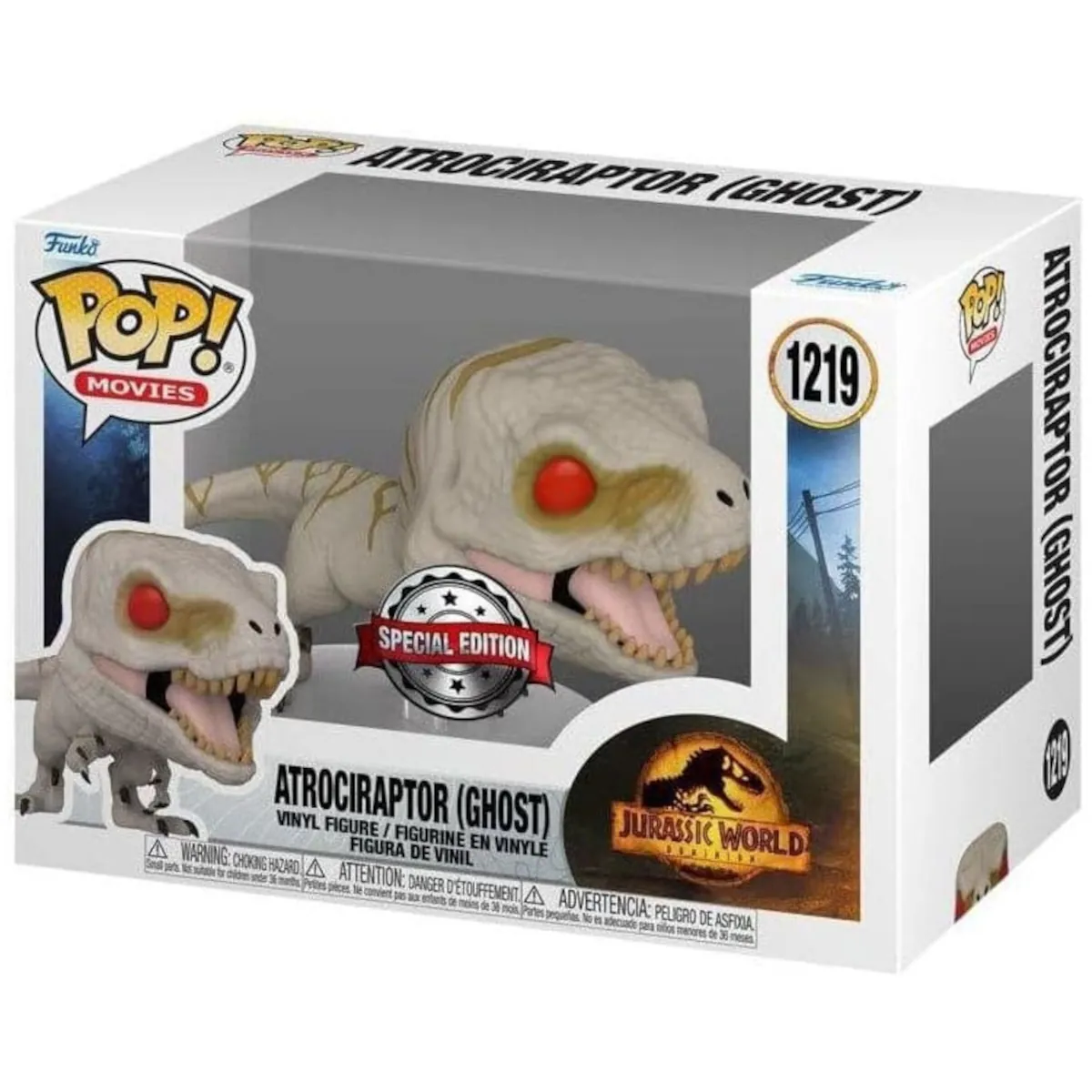 55843 Funko Pop! Movies - Jurassic World Dominion - Atrociraptor (Ghost) Collectable Vinyl Figure Box Front