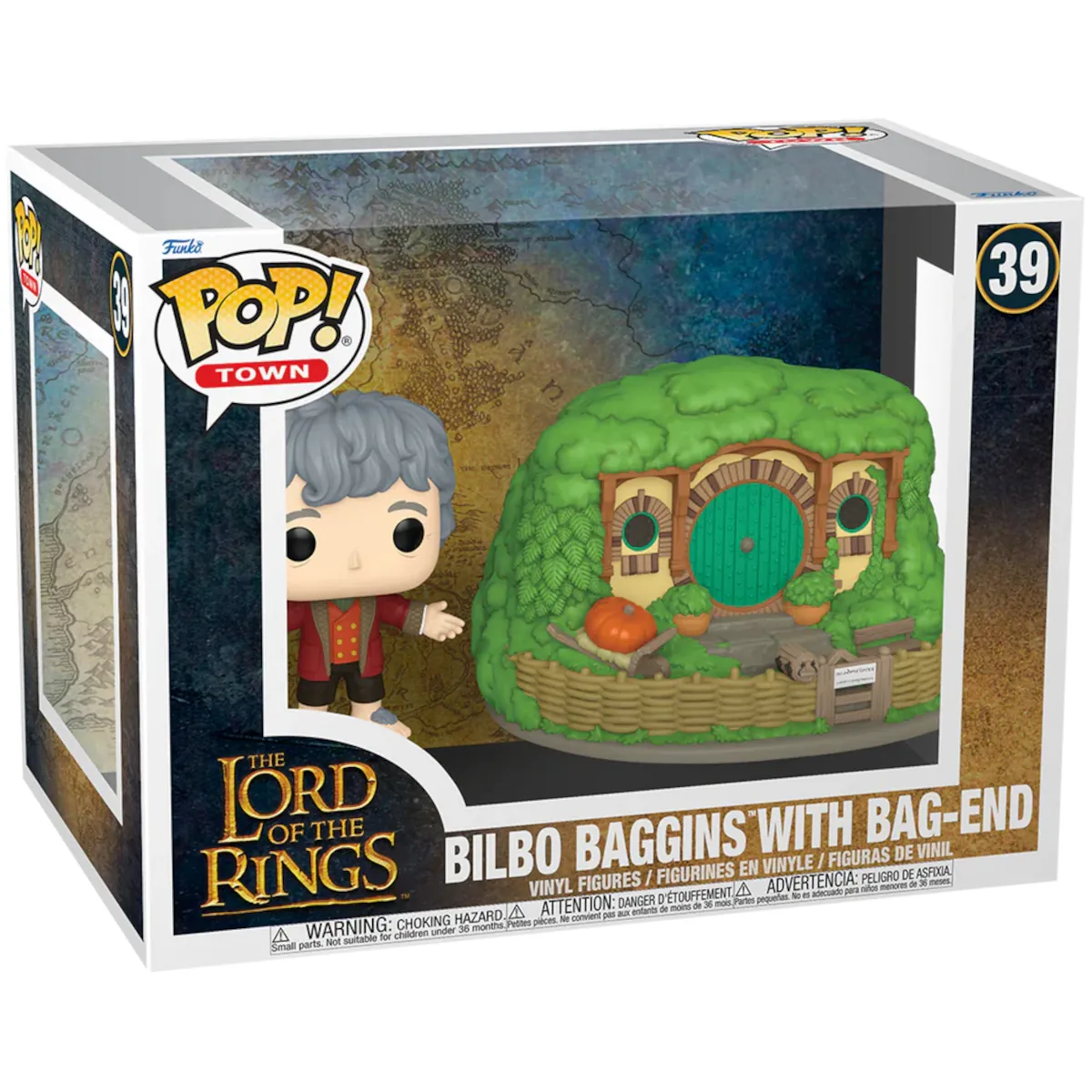 80835 Funko Pop! Town - The Lord of the Rings - Bilbo Baggins with Bag-End Collectable Vinyl Figure Box Front