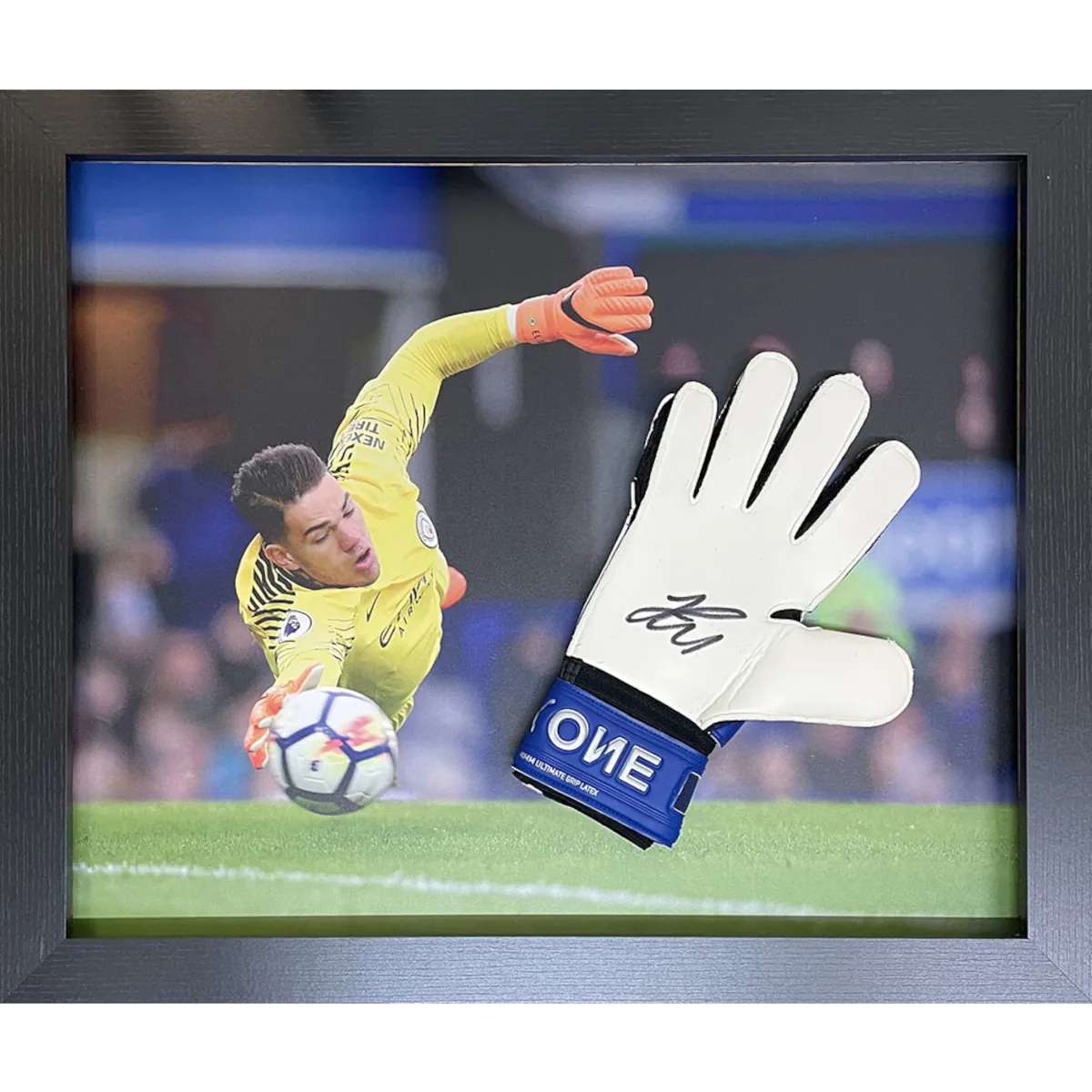 TM-00448 Manchester City F.C. Ederson Framed Signed Goalkeeper Glove