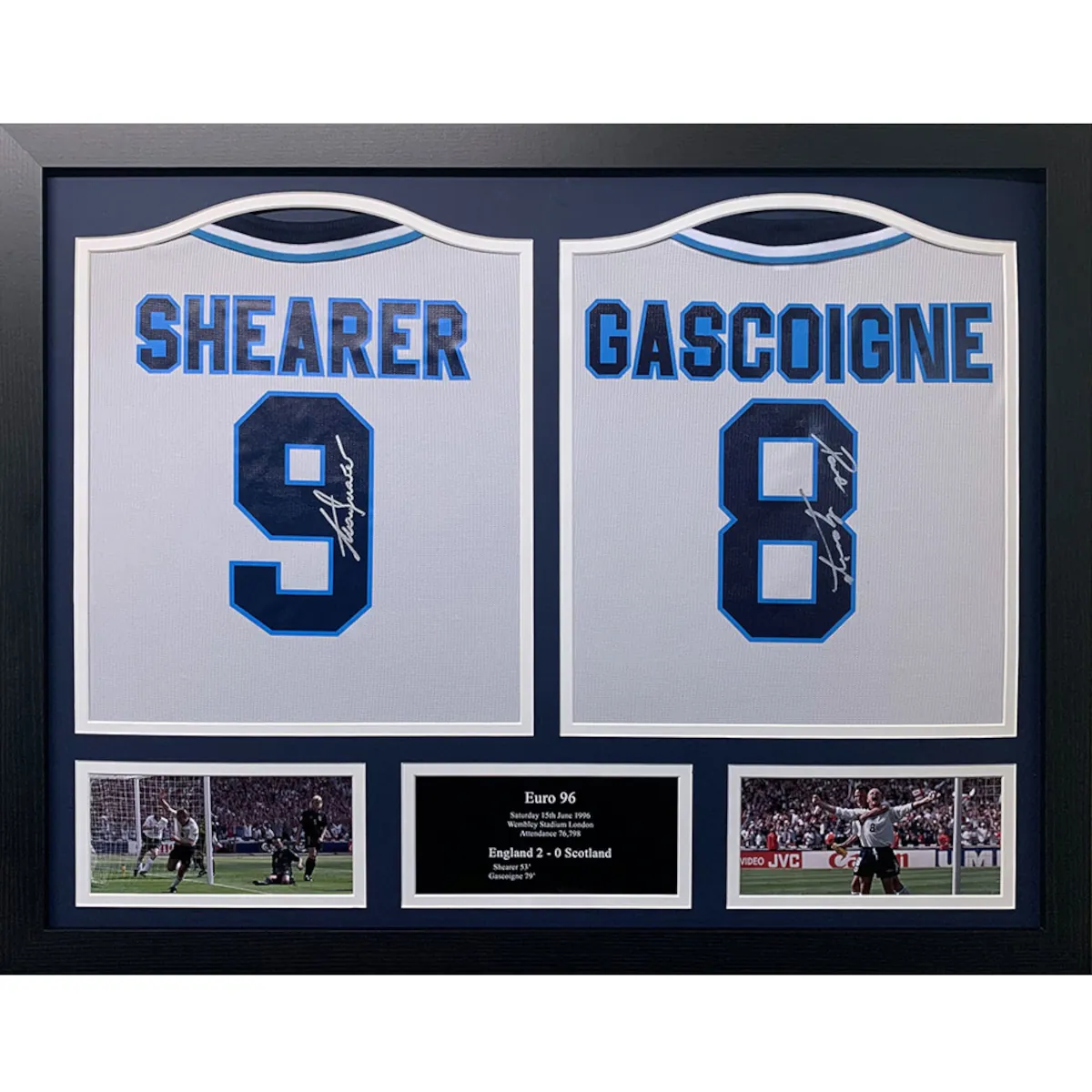 TM-00830 England F.A. Shearer & Gascoigne Dual Framed Signed Euro 96 Replica Football Shirts