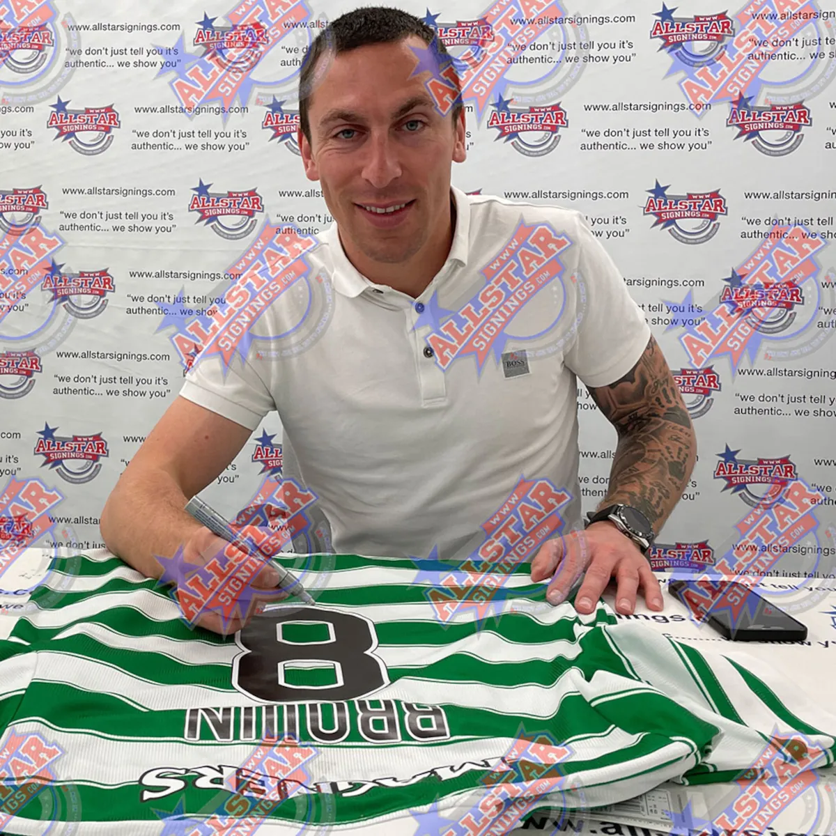 TM-01626 Celtic F.C. Scott Brown Framed Signed 2021-2022 Season Replica Football Shirt 2