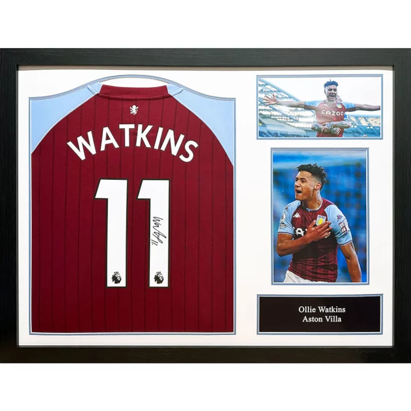 TM-02712 Aston Villa F.C. Ollie Watkins Framed Signed Replica Football Shirt
