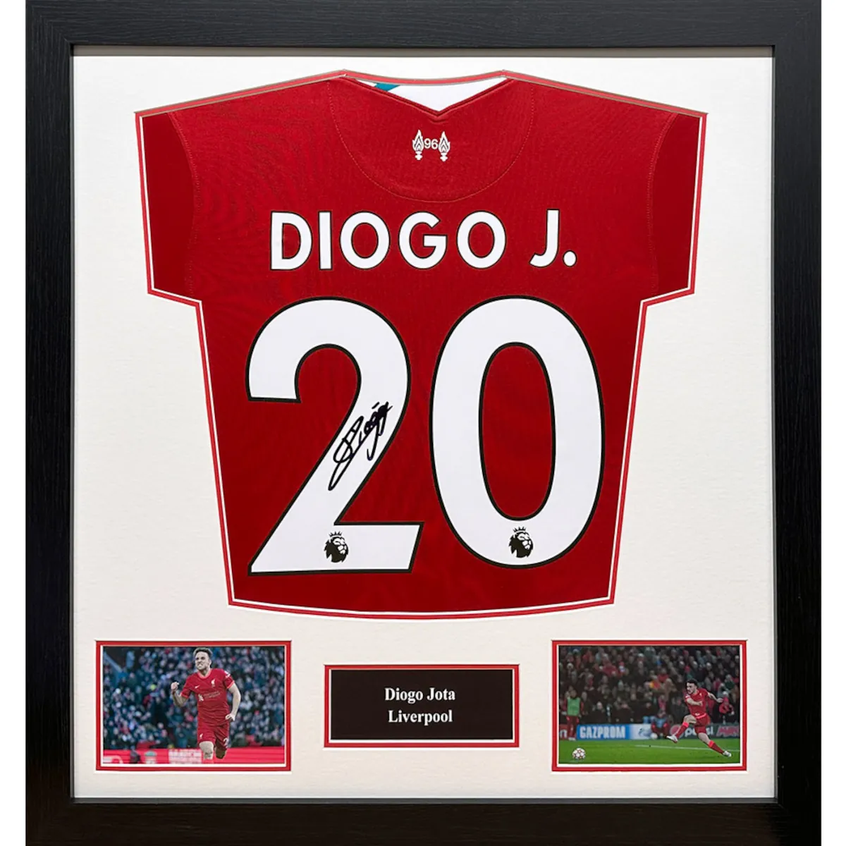 TM-02717 Liverpool F.C. Diogo Jota Framed Signed 2020-2021 Season Replica Football Shirt
