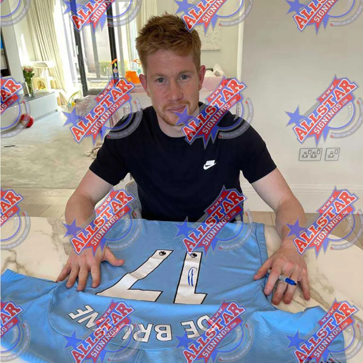 TM-02720 Manchester City F.C. Kevin De Bruyne Framed Signed 2019-2020 Season Replica Football Shirt 2