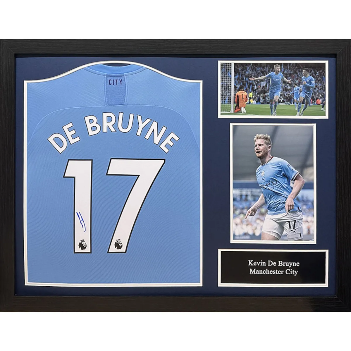 TM-02720 Manchester City F.C. Kevin De Bruyne Framed Signed 2019-2020 Season Replica Football Shirt