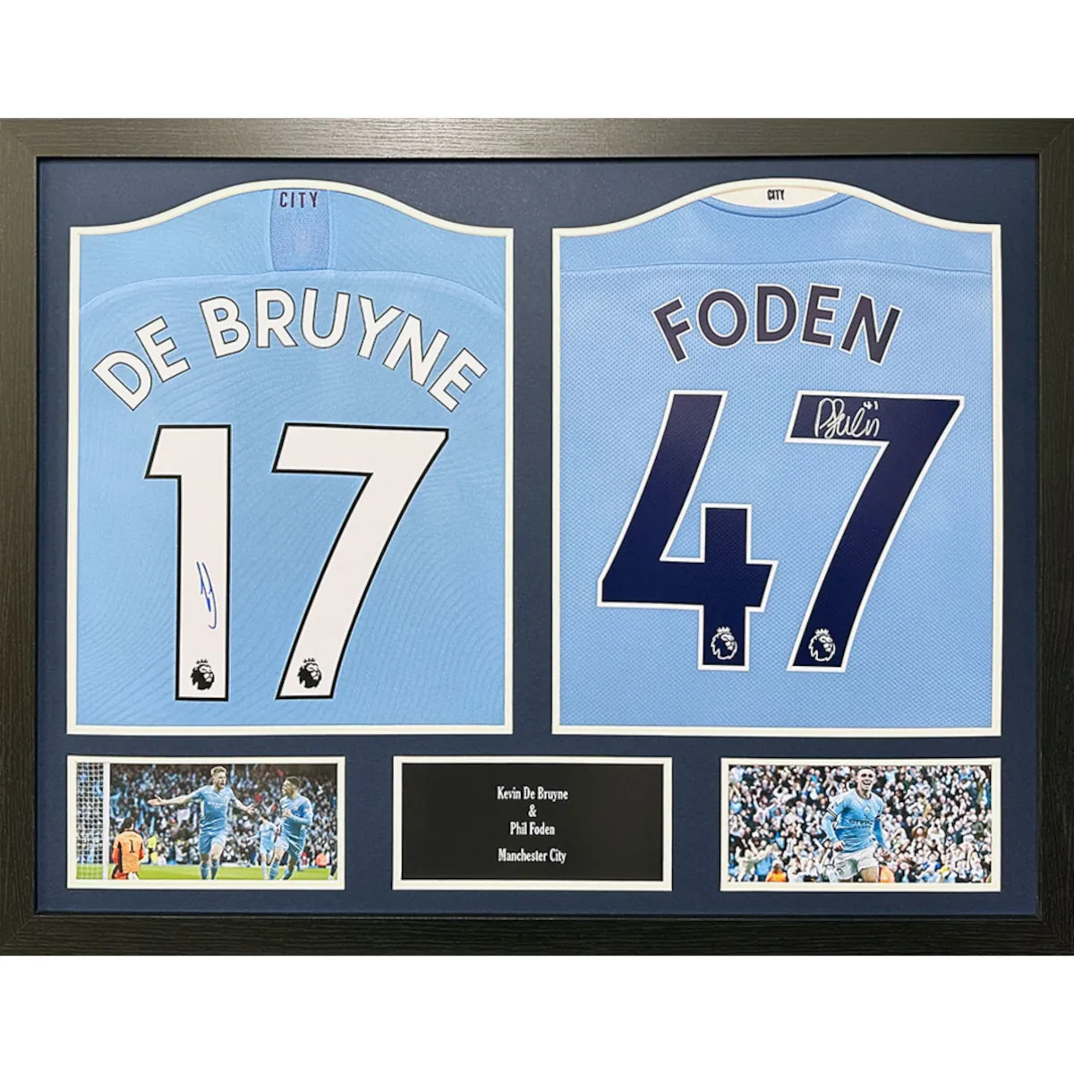 TM-02721 Manchester City F.C. De Bruyne & Foden Dual Framed Signed 2020-2021 Season Replica Football Shirts