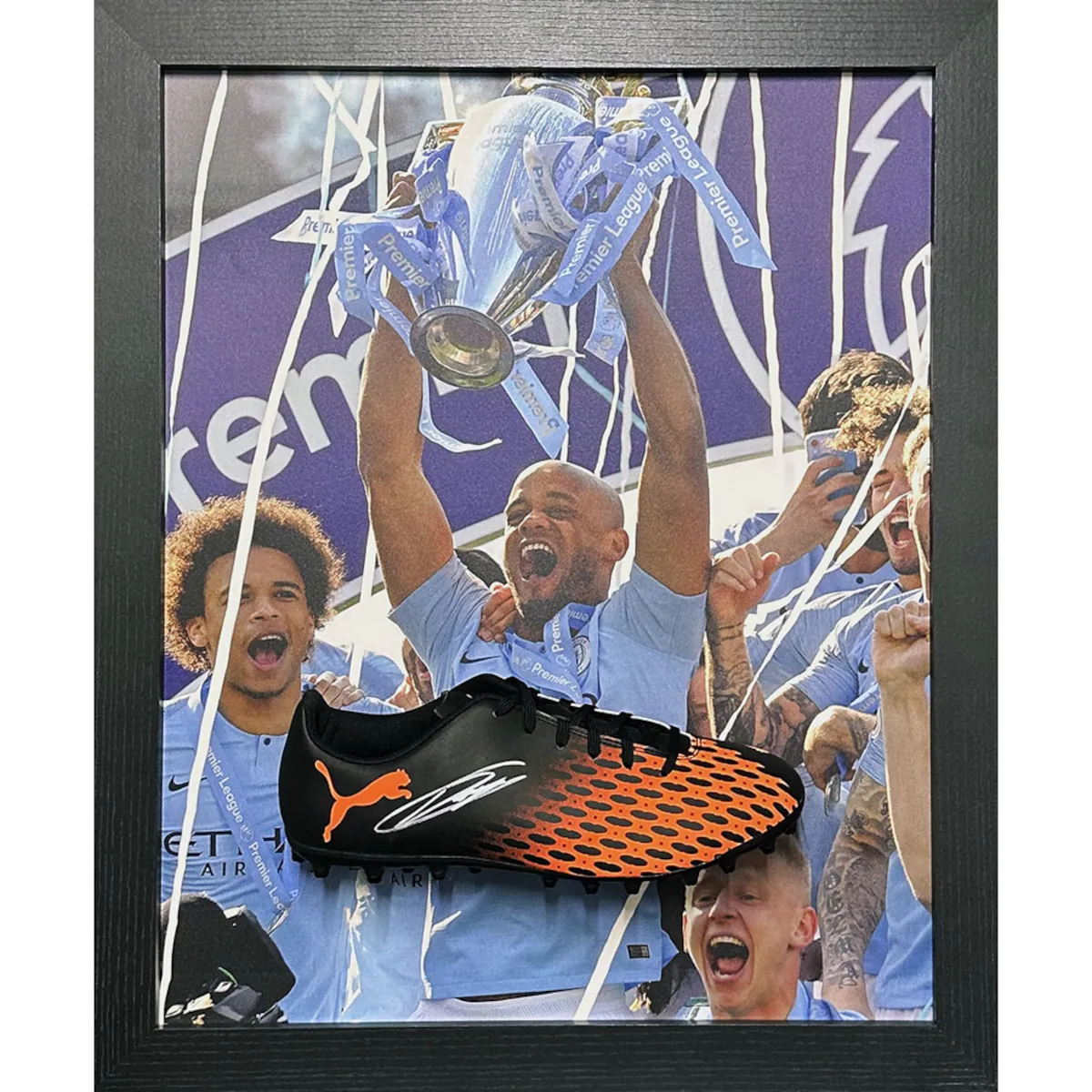 TM-03185 Manchester City F.C. Vincent Kompany Framed Signed Football Boot