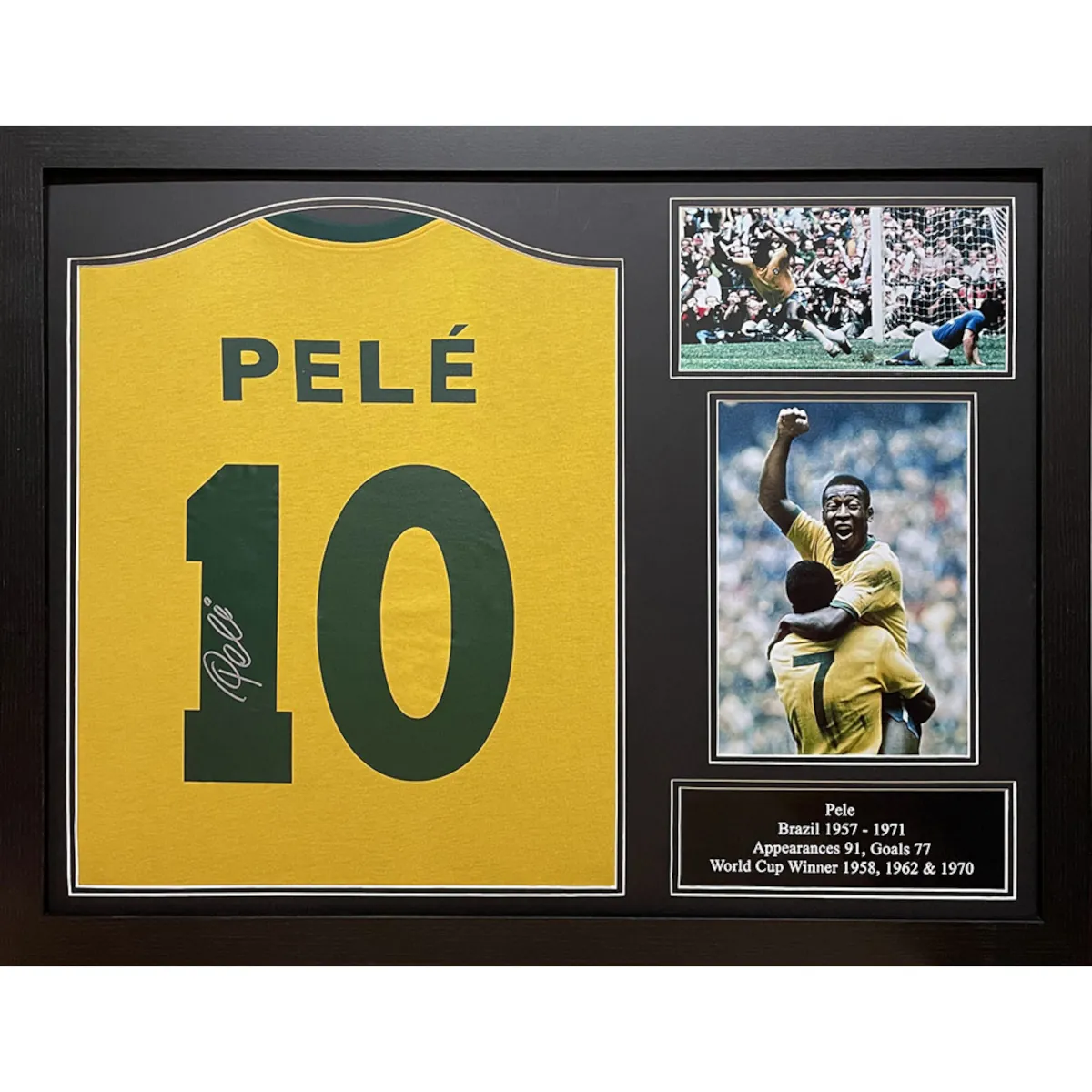 TM-03193 Brazil World Cup Winner 1970 Pele Framed Signed Replica Football Shirt