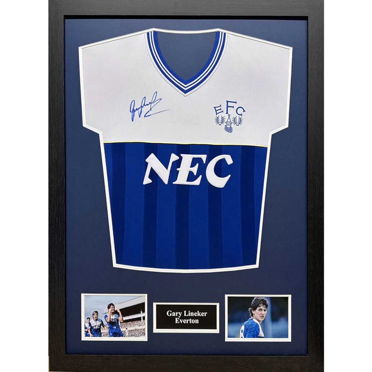 TM-03196 Everton F.C. Gary Lineker Framed Signed 1986 Replica Football Shirt