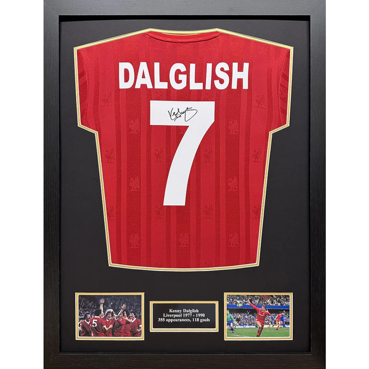 TM-03199 Liverpool F.C. Kenny Dalglish Framed Signed 1986 Replica Football Shirt