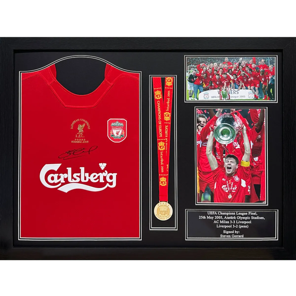 TM-03200 Liverpool F.C. Steven Gerrard Framed Signed 2005 Replica Football Shirt & Medal
