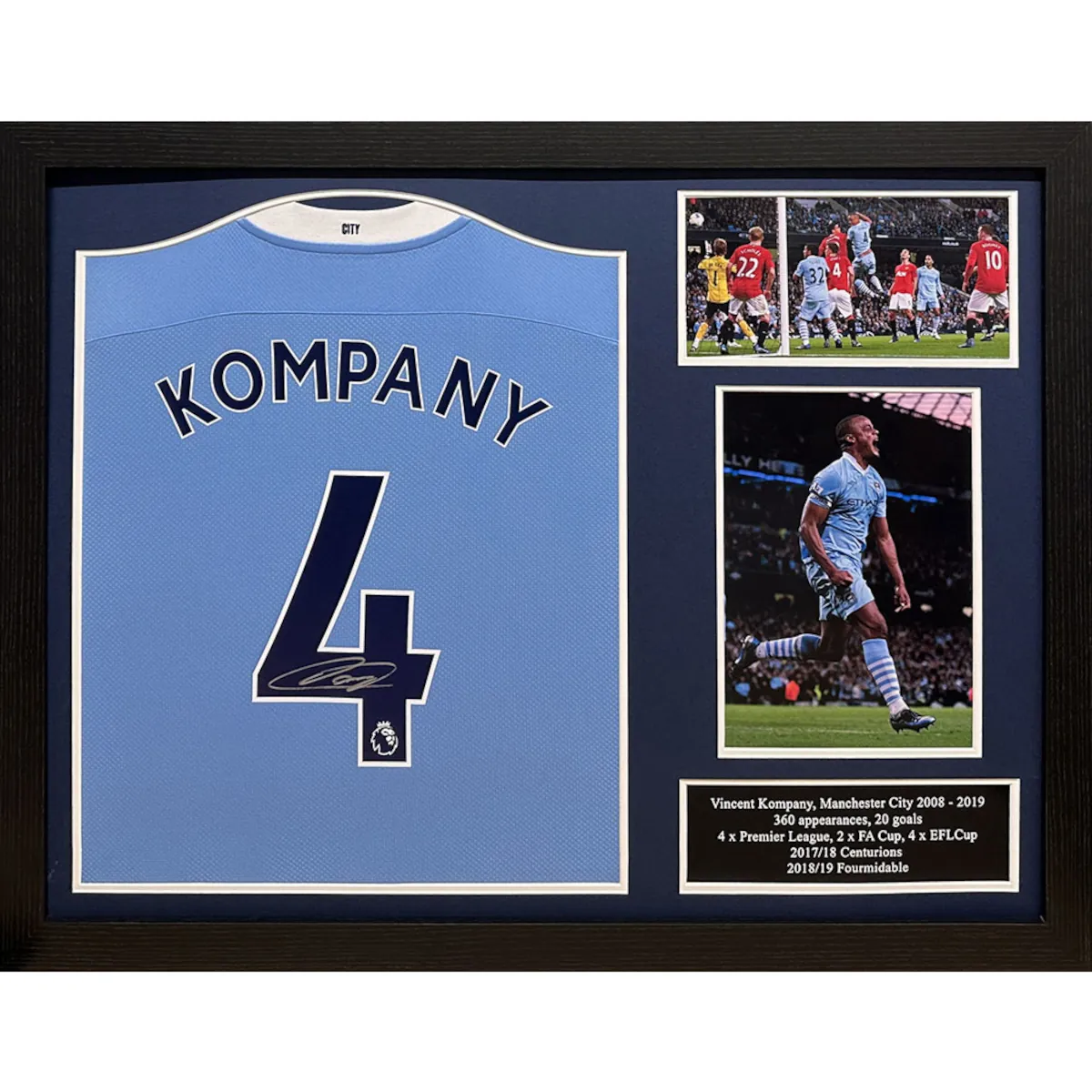 TM-03201 Manchester City F.C. Vincent Kompany Framed Signed 2020-2021 Season Replica Football Shirt