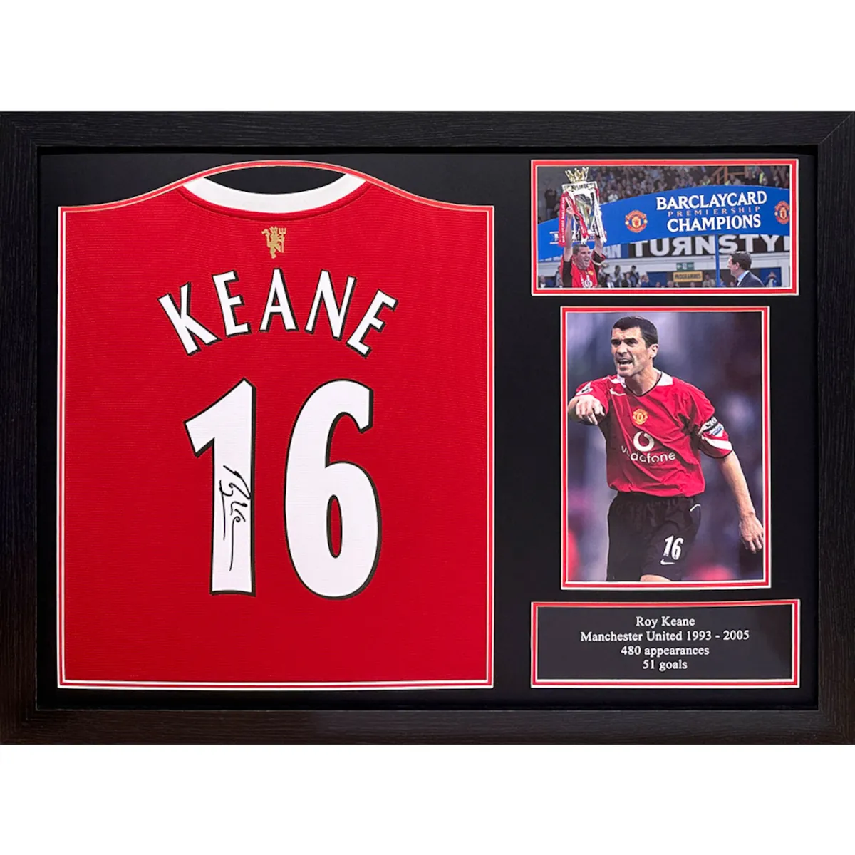 TM-04645 Manchester United F.C. Roy Keane Framed Signed 2021-2022 Season Replica Football Shirt