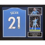 TM-04680 Manchester City F.C. David Silva Framed Signed 2020-2021 Season Replica Football Shirt