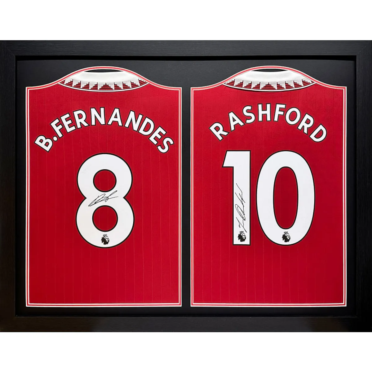 TM-04681 Manchester United F.C. Bruno Fernandes & Rashford Dual Framed Signed 2022-2023 Season Replica Football Shirts