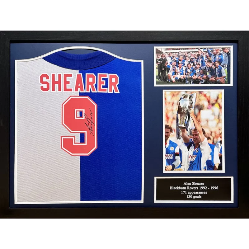TM-04979 Blackburn Rovers F.C. Alan Shearer Framed Signed Replica Football Shirt