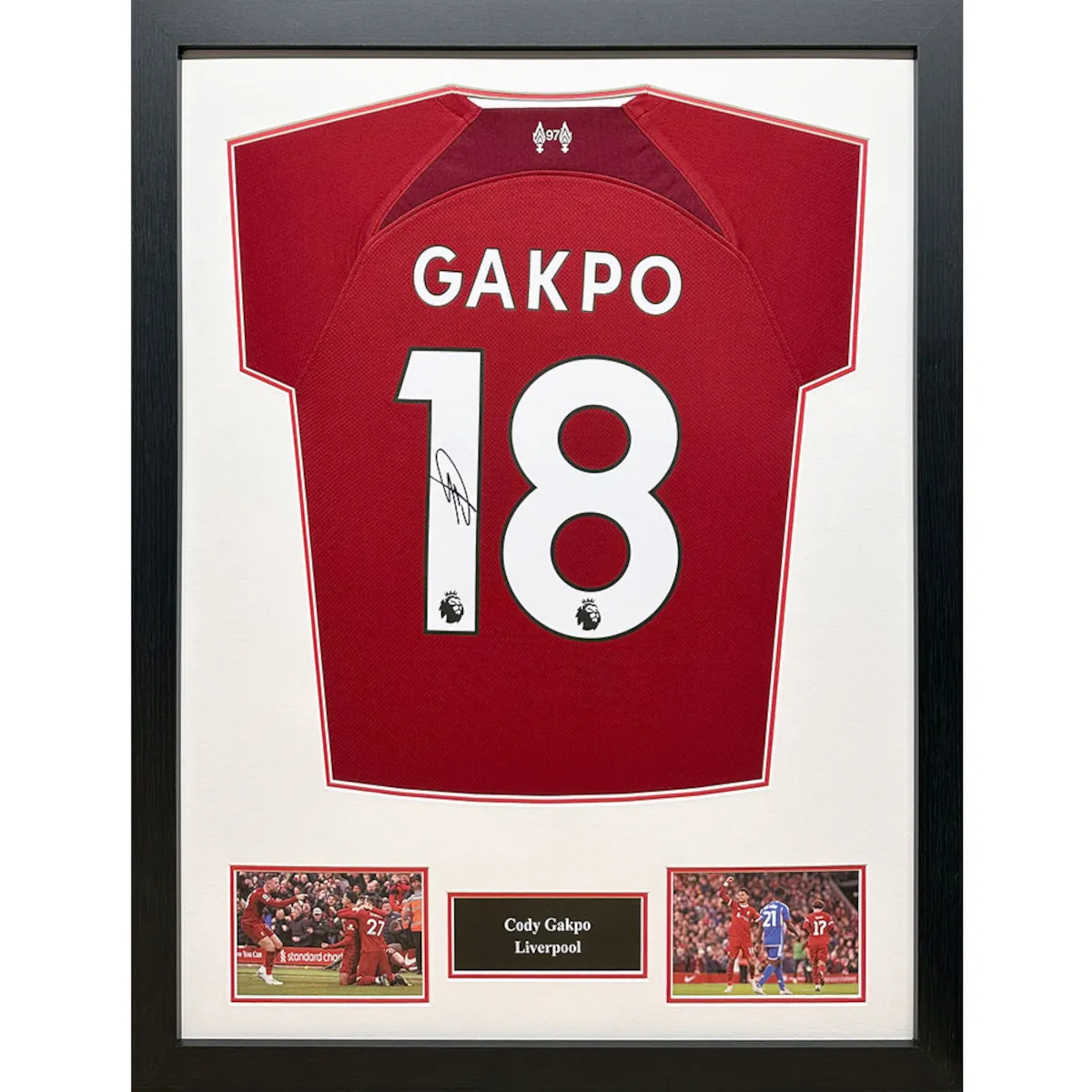 TM-04981 Liverpool F.C. Cody Gakpo Framed Signed 2022-2023 Season Replica Football Shirt