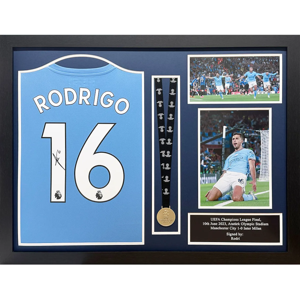 TM-04982 Manchester City F.C. Rodri Framed Signed 2021-2022 Season Replica Football Shirt & Medal