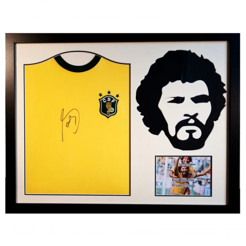 78190 Brazil Socrates Signed 1982 Replica Football Shirt Silhouette