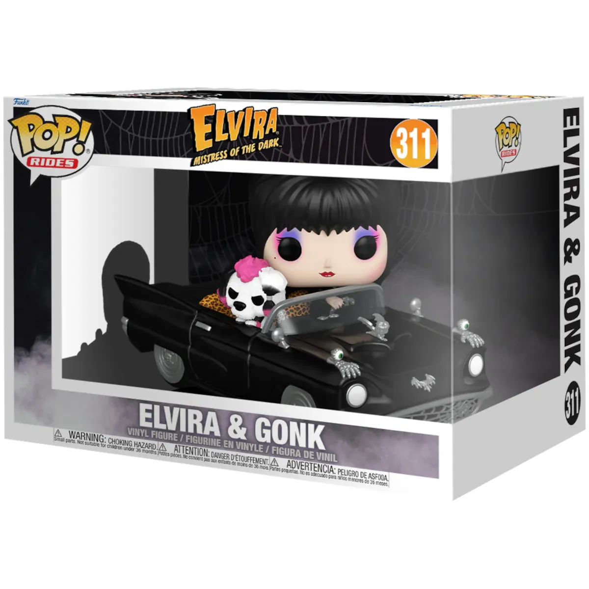 80693 Funko Pop! Rides - Elvira Mistress of the Dark - Elvira & Gonk Deluxe Collectable Vinyl Figure Box Front