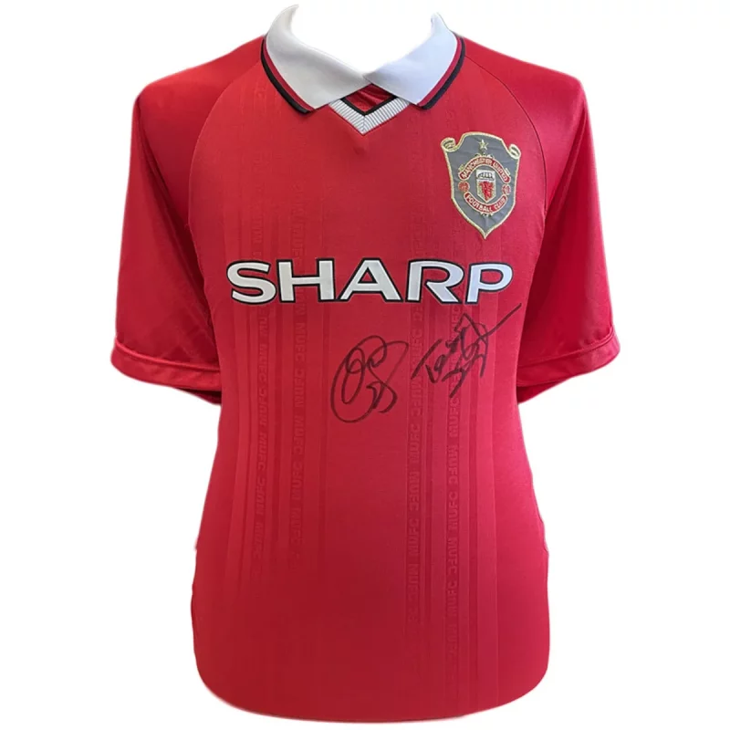 TM-01637 Manchester United F.C. Solskjaer & Sheringham Signed 1999 Replica Football Shirt