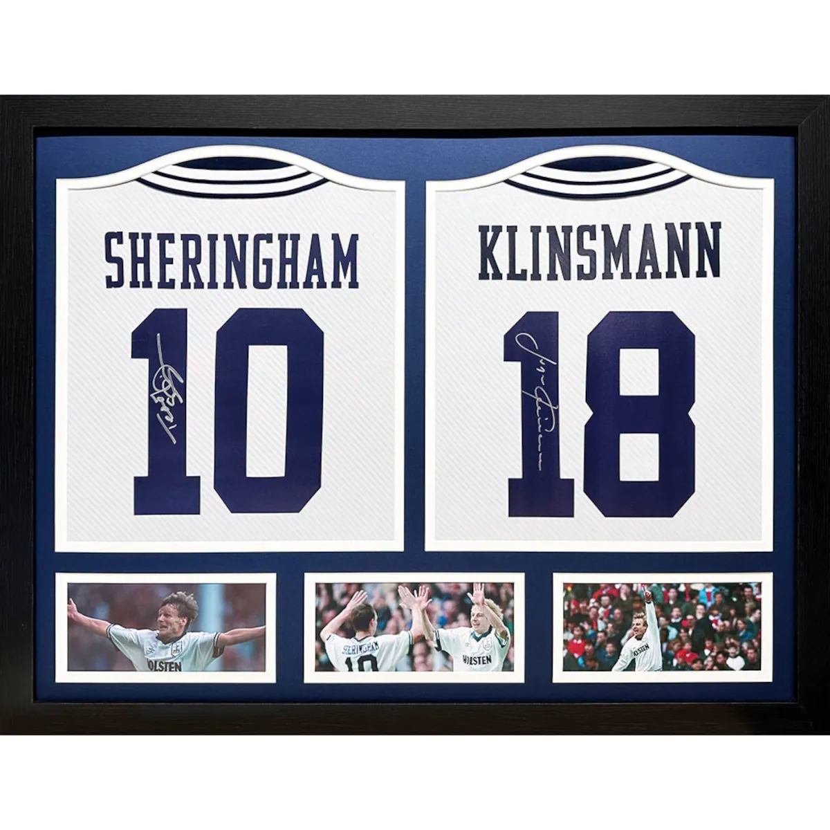TM-02730 Tottenham Hotspur F.C. Sheringham & Klinsmann Dual Framed Signed 1994 Replica Football Shirts